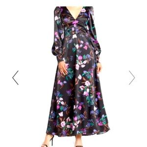 AFRM black long floral dress. Log sleeves. Satin size XS